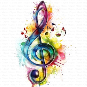 Musiknoten-Clipart | 5 hochwertige JPGs | Digitaler Download | Druckbar | Tagebuch schreiben | Kartenherstellung | Scrapbooking | Lebendiges Aquarell