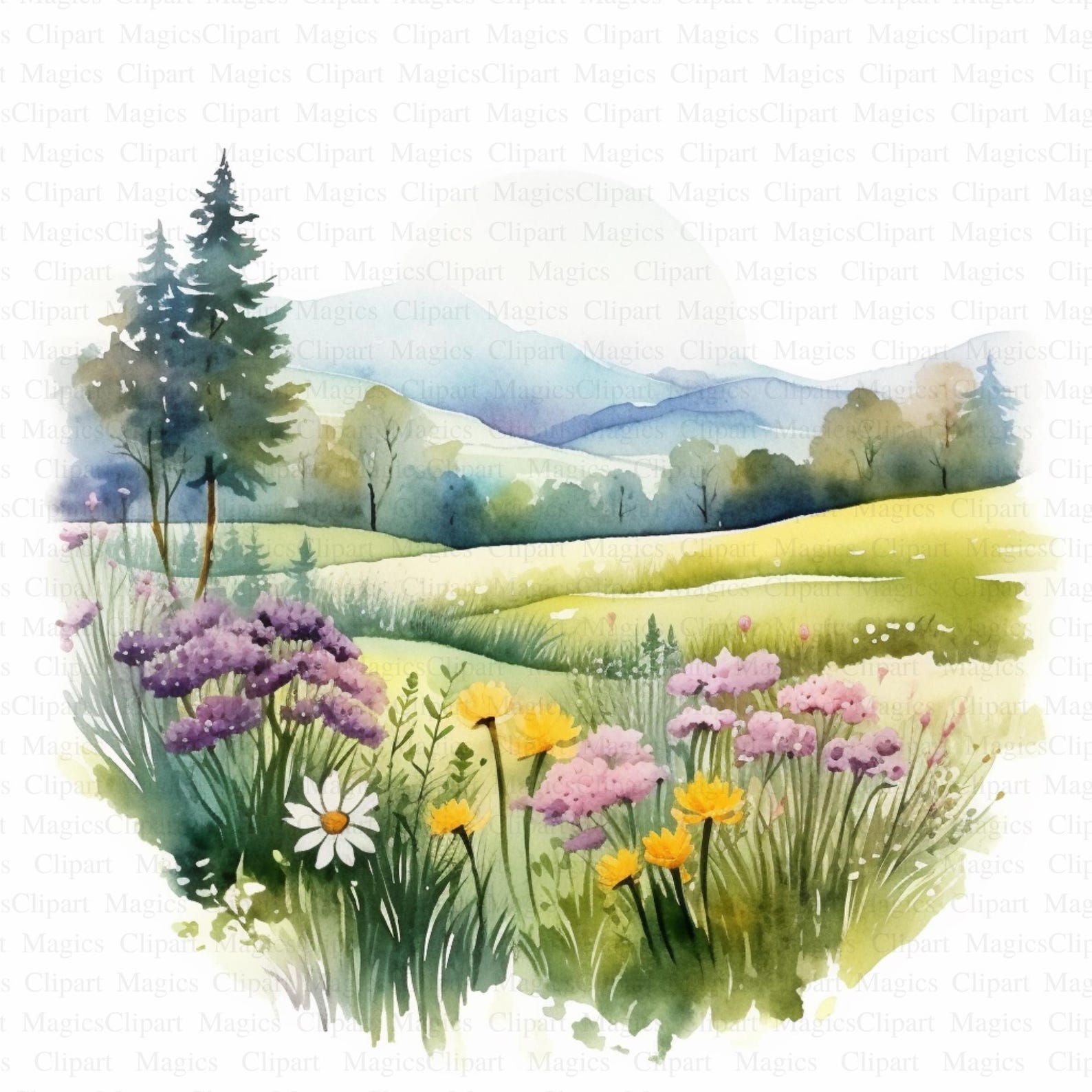 Spring Meadow Clipart 5 High Quality Jpgs Digital Download Card Making ...