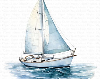 Sailboat Clipart | Watercolor Sea Art, Card Making (Digital Download)