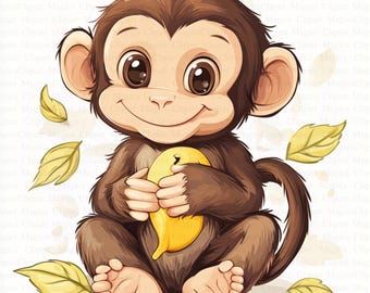 Watercolor Monkey Baby Clipart | Nursery Art (Digital Download)