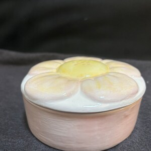 Pastel Pink Flower Trinket Box - Handmade Ceramic Jewelry Box - 5&quot; circular
