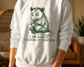 Funny Opossum Sweatshirt, Comfort Colors 1566 Crewneck, Barely Holding It Together Vintage Pullover, Mental Health Gift, Introvert Sweater