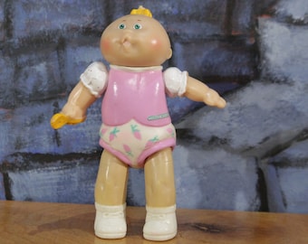 Vintage Cabbage patch kids Baby Newborn holding spoon poseable figure 3" PVC Mini Figure Original 1984 Retro 80s toys