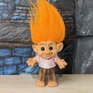 Vintage Forest Troll Doll Orange Hair 4 Figure W/ Dress IMM Treasure ...