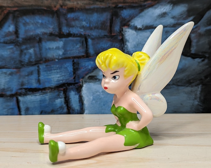 Tinkerbell Porcelain Figurine Sitting Mad Pouting Peter Pan Walt Disney