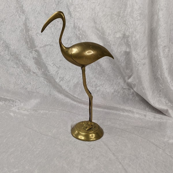 Solid Brass Egret Crane Heron Sculpture 11”  MCM Unpolished Shore Bird Figurine Coastal Metalcore Vintage