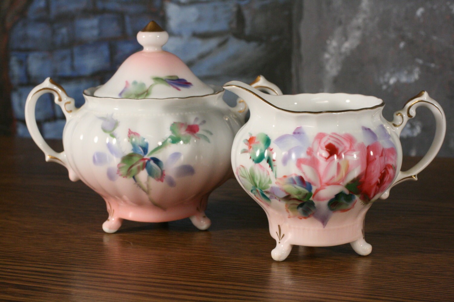 Roses Hand Painted Miniature Sugar Bowl Creamer set Takiro Etsy