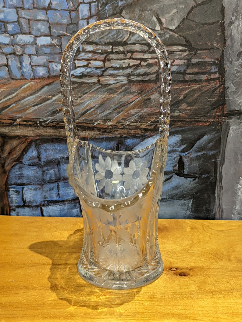 Vintage Glass Wedding Basket Flower Etched Braid Handle Etsy