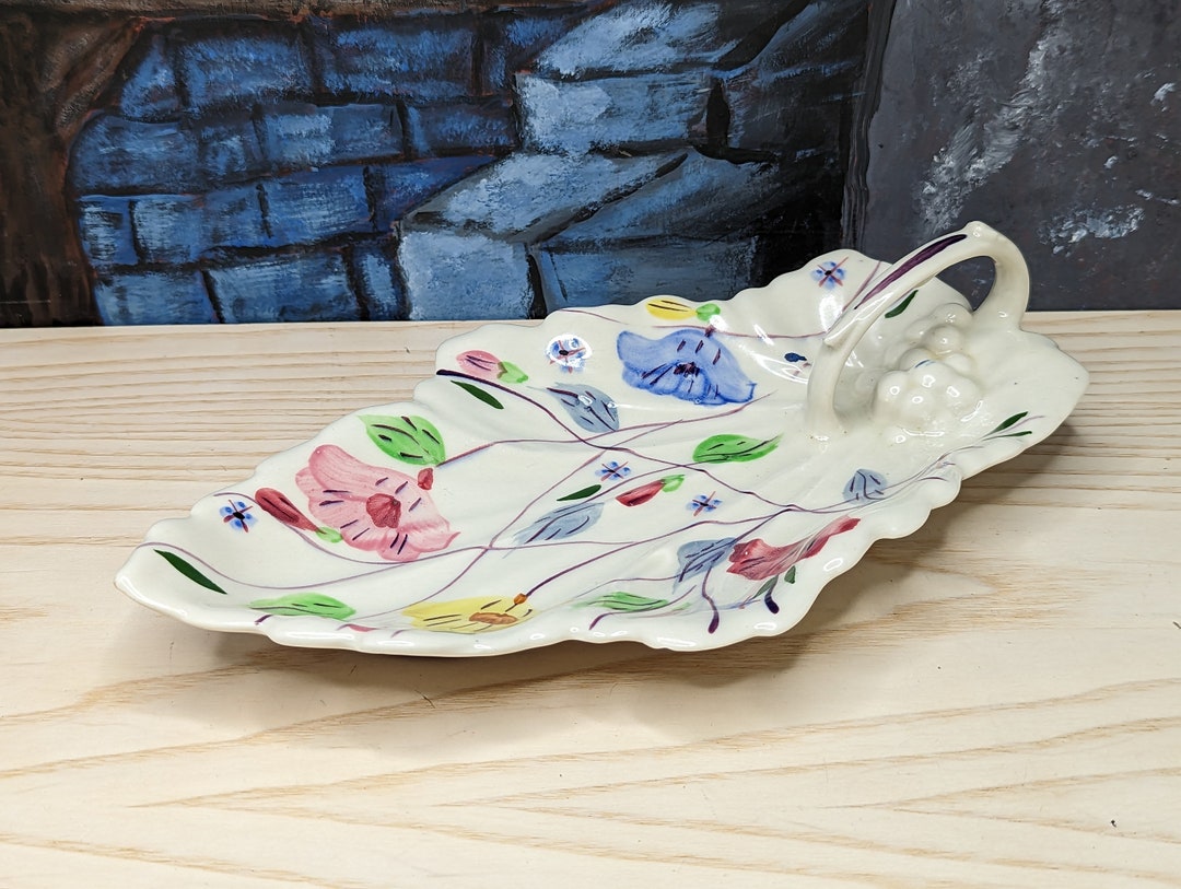 Blue Ridge China Pottery Chintz Leaf Handled Relish Dish Celery Nappy ...