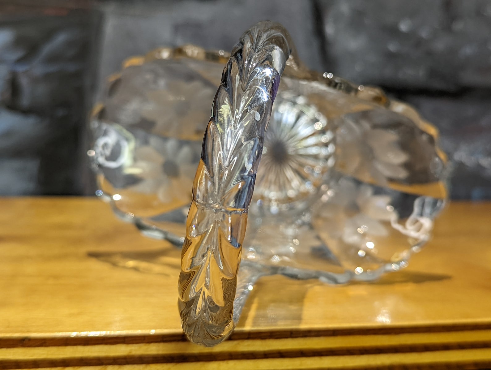Vintage Glass Wedding Basket Flower Etched Braid Handle Etsy