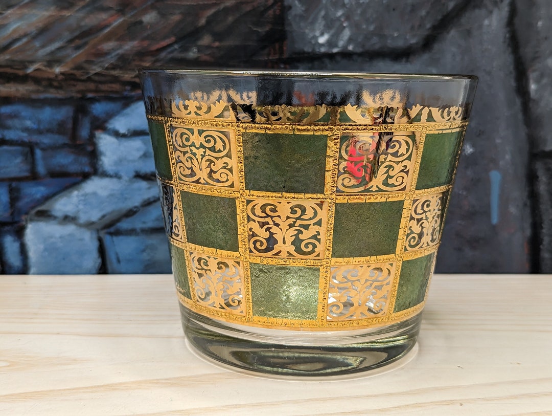 Vintage Culver Prado Ice Bucket 22K Gold Trimmed Signed Green Etsy