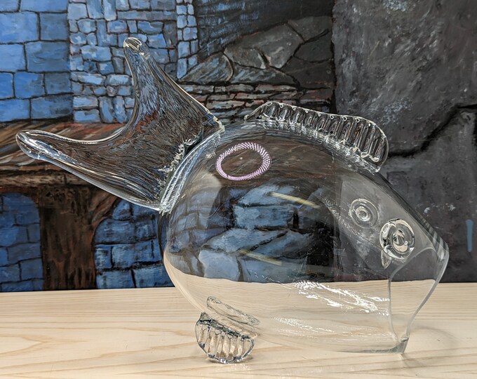 Blenko Style Fish Art Glass Hand Blown Clear Vase Bowl Terrarium MCM 14