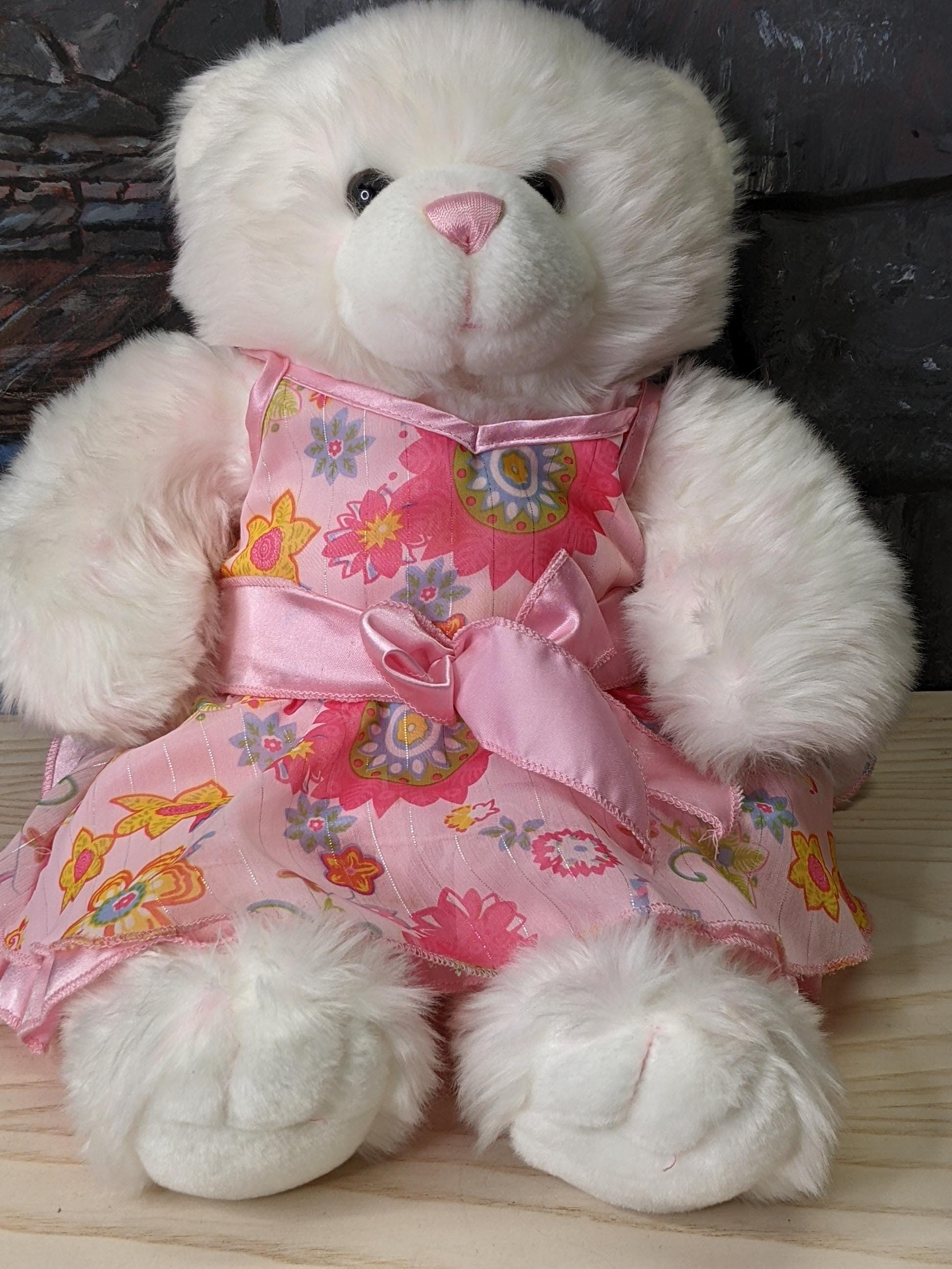 Vintage 1997 Build A Bear Plush White Teddy Bear Pink Embroidered