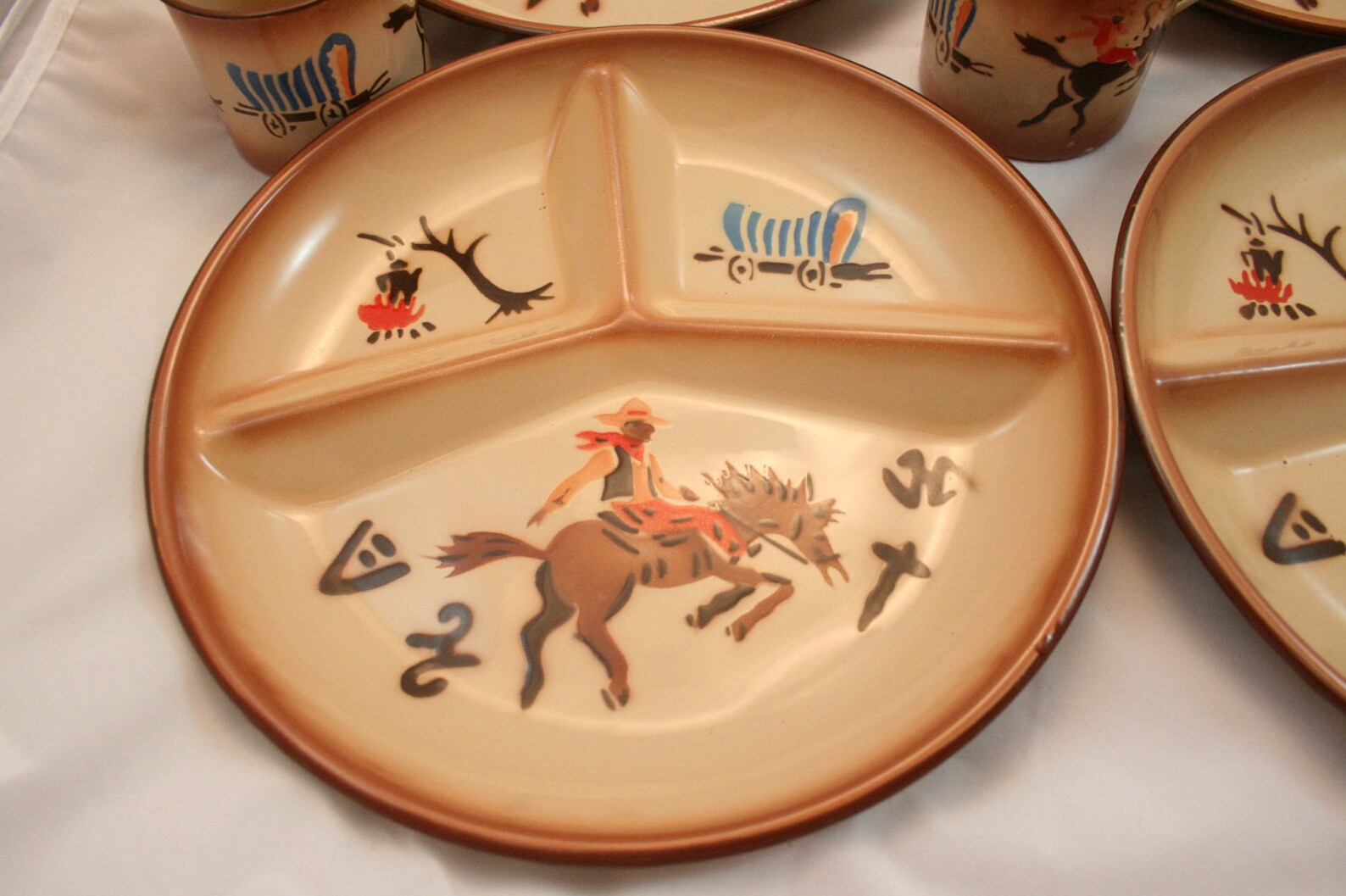 Sale 50s Cowboy Western Enamelware Dinner Plates and Coffee Etsy