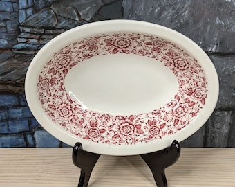 Vtg McNicol China Restaurant Ware Red Rose Floral 10" Oval Serving Bowl Vegetable Dish 129 Transferware entertaining Tableware