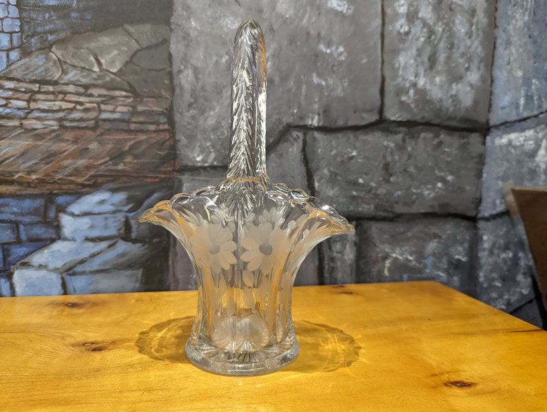 Vintage Glass Wedding Basket Flower Etched Braid Handle Etsy