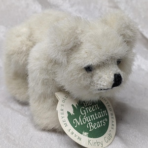 Mary Meyer Plush Green Mountain Bear 6&quot; White Jointed Kirby Cub Hang Tag Vintage 90s Stuffed Animal Toy 1993  Small Wildlife Vermont Gift