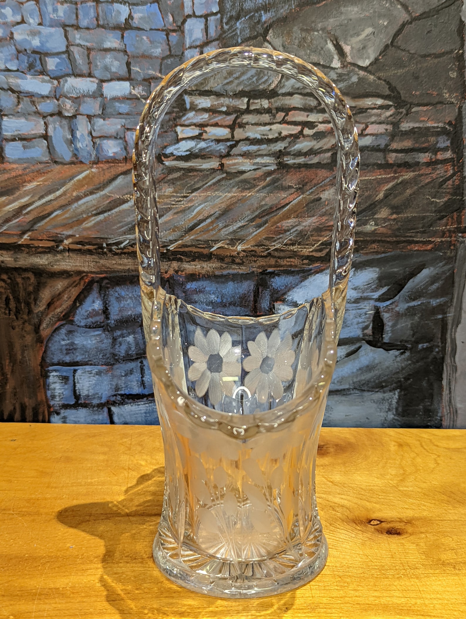 Vintage Glass Wedding Basket Flower Etched Braid Handle Etsy
