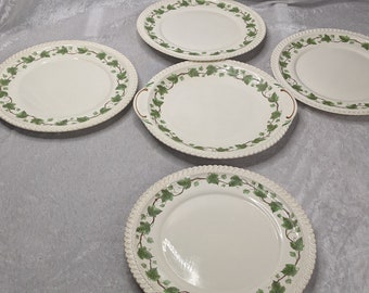 Harker Harkerware Ivy Lot 4 Dinner Plates 1 Handled Serving cake Plate Royal Gadroon 40s 50 Green Easter Table Setting Spring Cottage decor