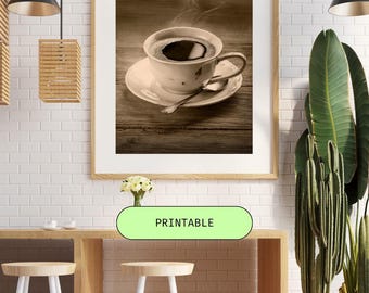 Coffee Cup Art Print: Kitchen Coffee Station Decor (Digital Download)