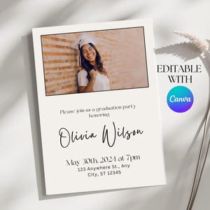 Simple Elegant Graduation Invitation Template: Customizable Grad Card (Digital Download),