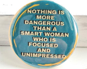 Smart Focused Woman Pinback Button: Pro-Democracy Resistance Accessory