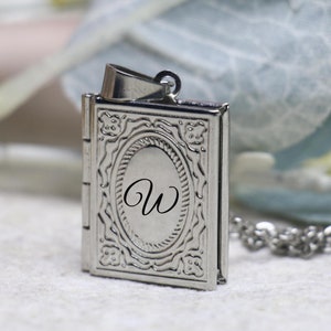Custom Book Locket Necklace, Locket with Photo, Engraved Necklace for Sister, Initial Necklace, Personalized gift for her, mom grandma gift