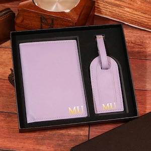 Gepersonaliseerde paspoorthoes, gepersonaliseerde bagagelabels, bagagelabels unieke cadeaus, luxe reiscadeauset, reiscadeau voor beste vriend