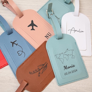 Étiquette à bagage personnalisée Étiquette à bagage en cuir personnalisée Monogramme gravé Étiquette à bagage Meilleur ami Cadeau de voyage pour couple Étiquette de cadeau