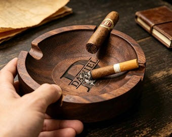 Personalized Wooden Cigar Ashtray, Custom Name Cigar Accessories, Unique Anniversary Gift for Husband