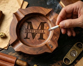 Cenicero de madera personalizado para puros, accesorio para puros grabado a medida, regalo del Día del Padre para papá, regalo único de aniversario para esposo.