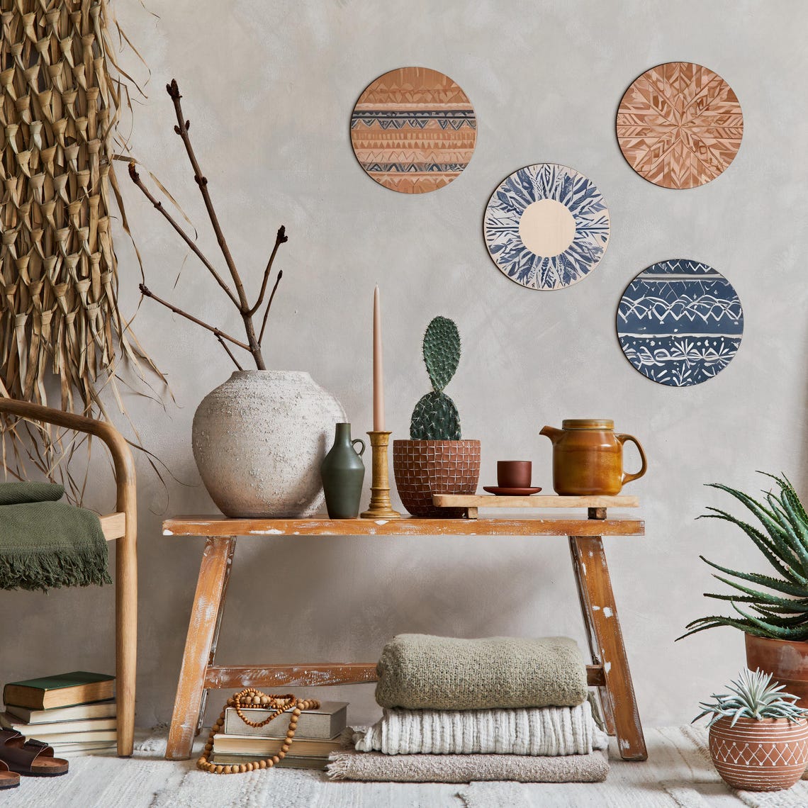 4 Piece Wooden Scandinavian Wall Art Set for Living Room Bedroom ... - Scandinavian Wooden Wall Decor