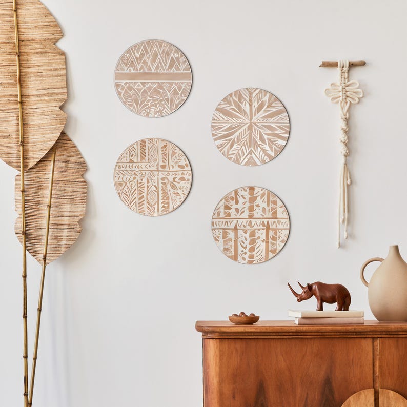 View of 4 Piece Wooden Scandinavian Wall Art Set for Living Room Bedroom ...