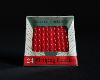 Vintage Peacock Brand Birthday Candles - New Old Stock - 24 Candles in Original Packaging - Red Spiral Candles - Birthday Party Celebration