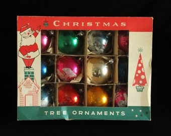 Fantasia Glass Christmas Tree Ornaments - Set of 12 Mercury Glass Ball Ornaments with Mica - Retro Holiday Decorations - Made in Poland