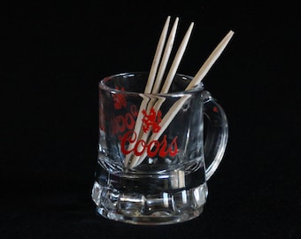 Vintage Coors Beer Miniature Mug Toothpick Holder - Advertising Premium - Mini Size - 1 Ounce Shot Glass - Retro - Glass Beer Stein