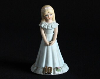 Vintage Enesco Growing Up Birthday Girls 10th Birthday Figurine - Bisque Figurine c. 1981 - Collectible - Birthday Gift - Blonde Blue Dress