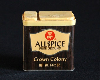 Vintage Crown Colony Spice Tin - Pure Ground Allspice - Spice Container - Safeway - 1.5 oz - Retro Kitchen Decor - Mid Century 1974