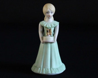 Vintage Enesco Opgroeien Verjaardag Meisjes 11e Verjaardag Beeldje - Bisque Beeldje ca. 1981 - Verzamelbaar - Verjaardagscadeau - Blonde Groene Jurk