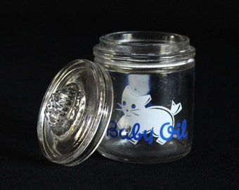 Vintage "Baby All" Baby Oil Jar - Vintage Storage Jar - Clear Glass Jar with Lid - Nursery Decor - Collectible Container - Owens-Illinois