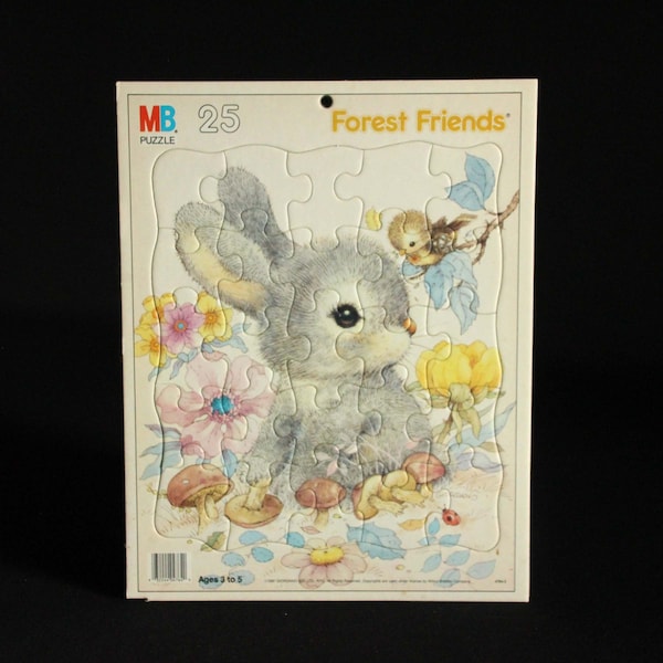 Vintage Forest Friends Frame-Tray Puzzle by Milton Bradley Co. - 1987 Giordano Art Ltd - Children's Learning Toy - Ages 3 to 5 - MB Puzzle