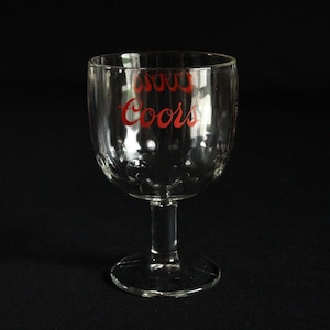 Vintage Coors Beer Thumbprint Stemmed Goblet - 14 oz - Red Coors Logo - Advertising Glassware - Man Cave Décor
