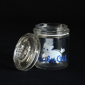 Vintage &quot;Baby All&quot; Baby Oil Jar - Vintage Storage Jar - Clear Glass Jar with Lid - Nursery Decor - Collectible Container - Owens-Illinois