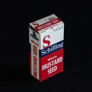 Vintage Schilling Spice Box - Whole Mustard Seed - Cardboard Spice Container - McCormick & Co - 2-3/8 oz - Retro Kitchen Decor - Mid Century