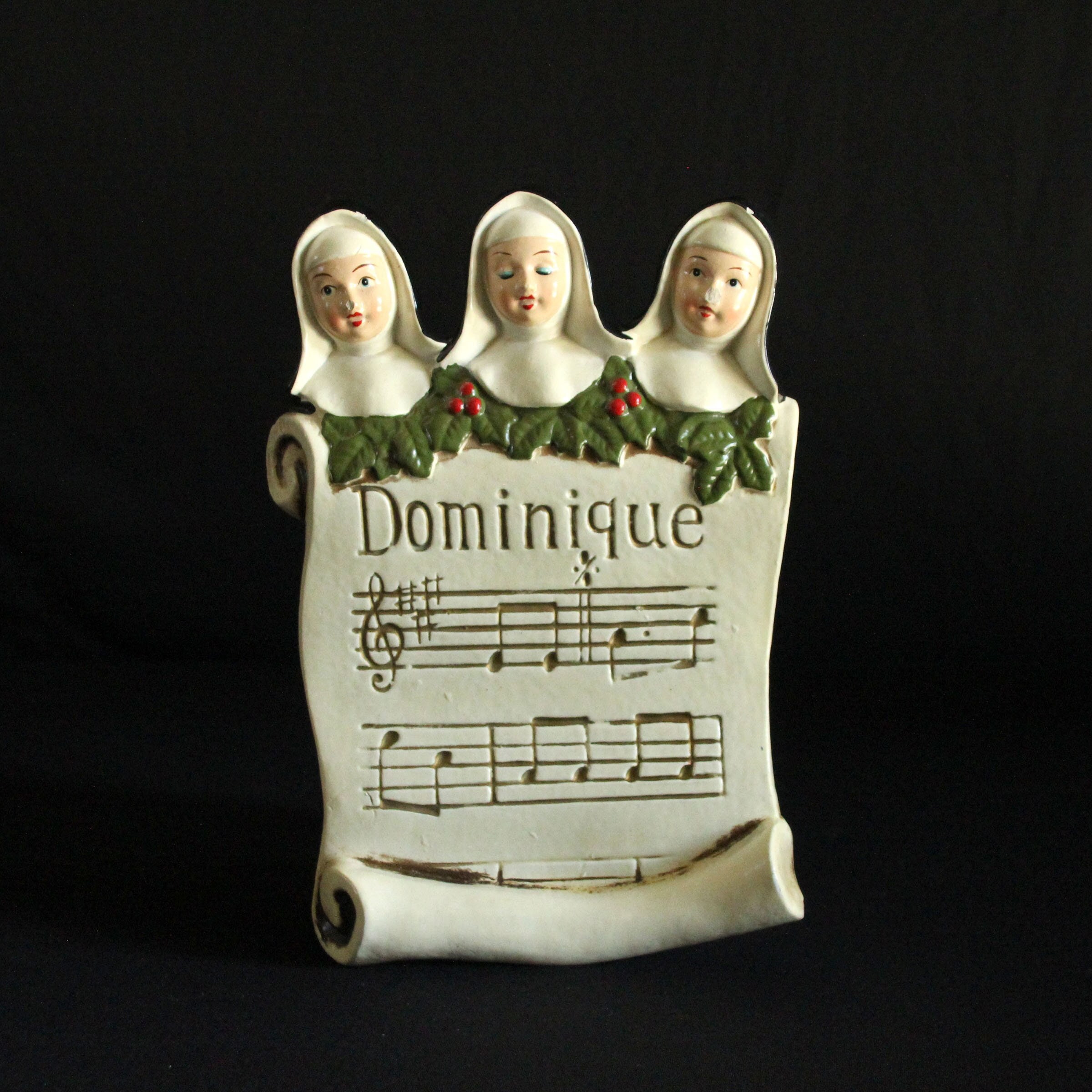 Vintage Chalkware Dominique Singing Nun Christmas Wall Plaque With 
