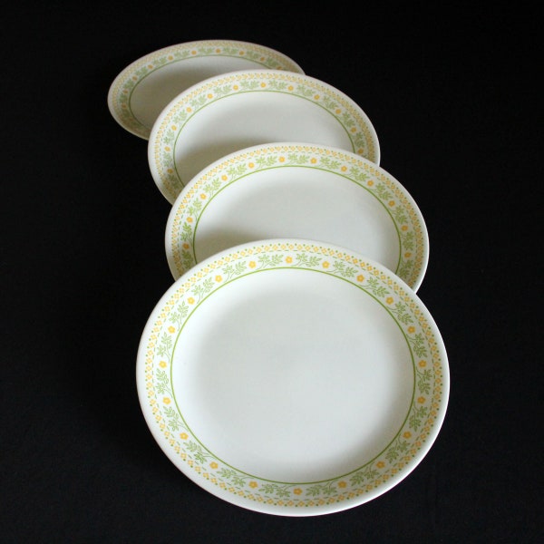 Corelle Sunshine Luncheon Plates - White with Yellow and Green Flowers - Corning - Pyrex - Medium Plates - Corelle Livingware