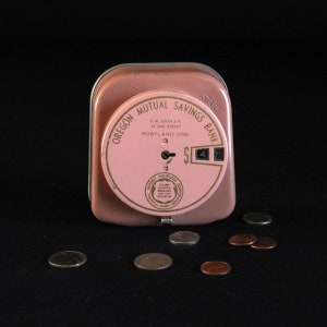 Vintage Add A Coin Bank - Oregon Mutual Savings Bank - Portland, Oregon - Pink - Money Saving - Collectible Piggy Bank - Coin Counter Bank