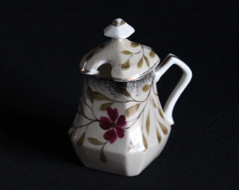 Vintage Lidded Sugar Dish with Floral Decoration - Covered Sugar Bowl - Hand Painted Dish - Purple Flower - Tea Service - Vintage Kitchen