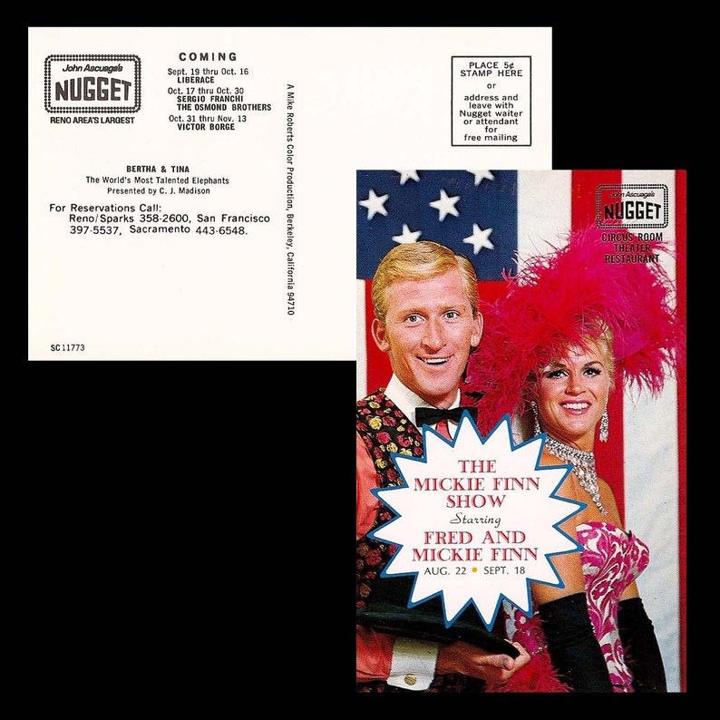 World/'s Largest Slot Machine Mickie Finn Nevada Set of 3 Bertha /& Tina Vintage Postcards of Reno Harrah/'s- John Ascuage/'s Nugget
