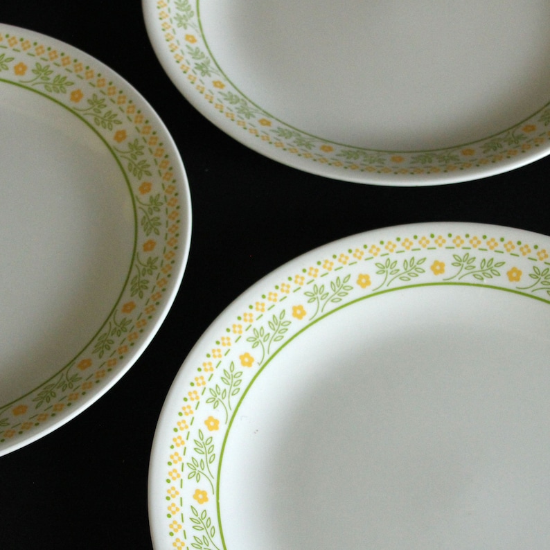 Corelle Yellow Pattern Corelle Sunshine Luncheon Plates - White With Yellow and Green Flowers ...
